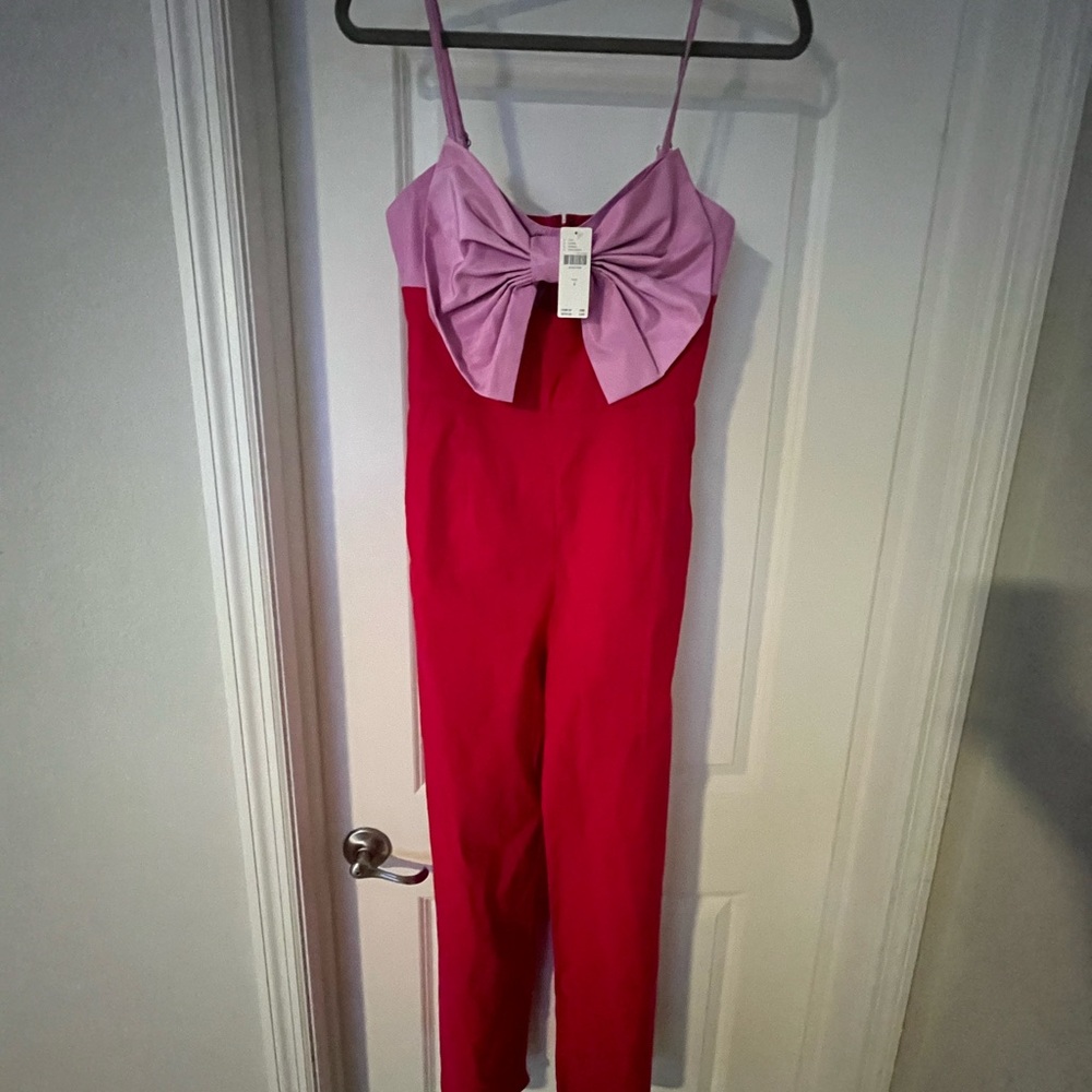 Maeve Pink and Red Jumpsuit with Bow Detail